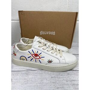 Soludos Ibiza Look Sneakers Embroidered Leather Eye Rainbow White US 6‎ NIB